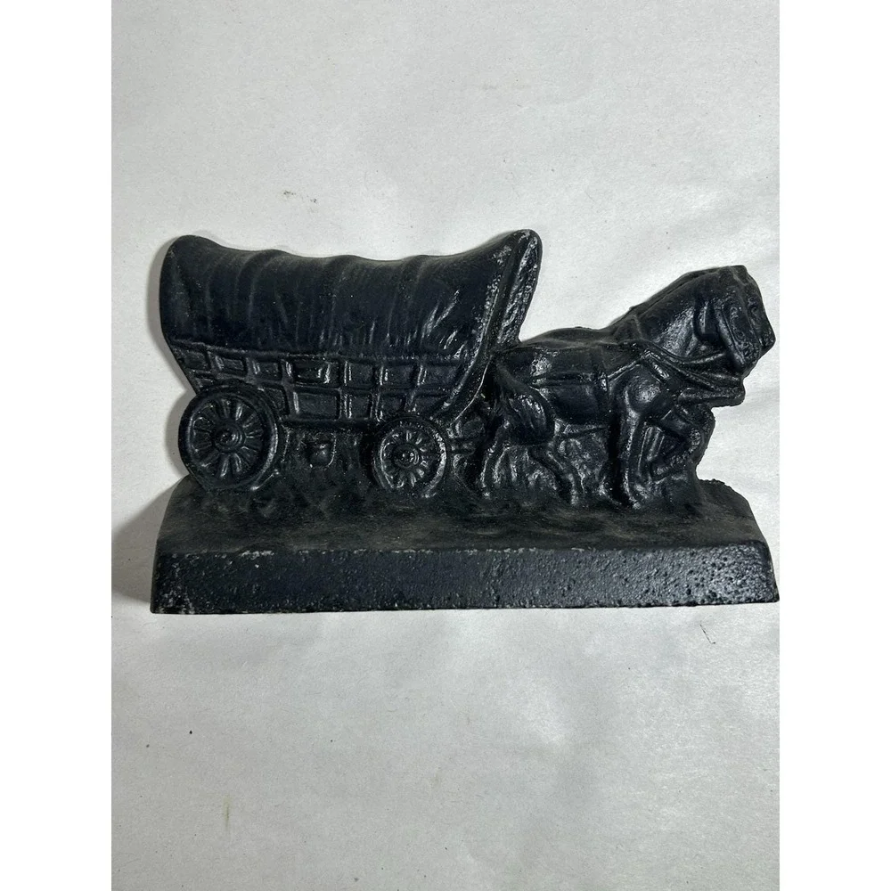Vintage Cast Metal Horse Wagon Stagecoach Door Stop Bookend 6' x 4